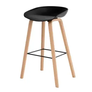Taburete Alto MÅNEFRI 76 cm, Plástico Negro / Madera Natural - Vackart
