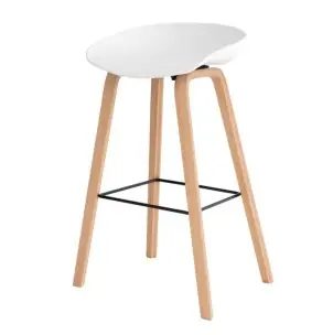 Taburete Alto MÅNEFRI 76 cm, Plástico Blanco / Madera Natural - Vackart