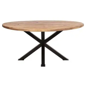 Mesa SINTRA Ø110 cm de Comedor, Metal Negro / Madera Natural - Vackart