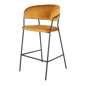 Taburete KAISER 74 cm Alto, Terciopelo Curry / Metal Negro - Vackart