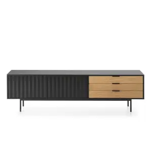 Mueble TV SIERRA 180 cm, DM Negro / Roble - Teulat