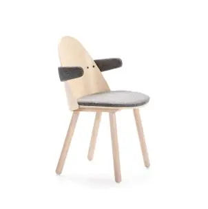 Silla con Brazos UMA, Madera Natural / Textil Gris Claro - Teulat