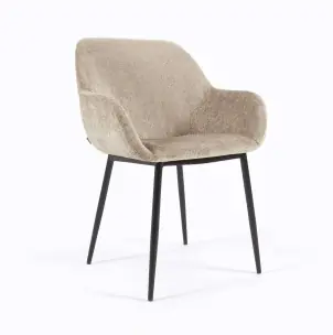 Silla KONNA chenilla beige/patas acero negro - Kave Home