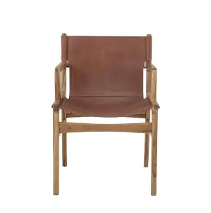 Silla con Brazos OLLIE, Teca Natural / Piel Marrón - Bloomingville