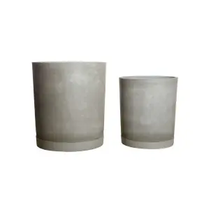 Set 2 Maceteros con Plato HOOK, Cemento Gris - House Doctor