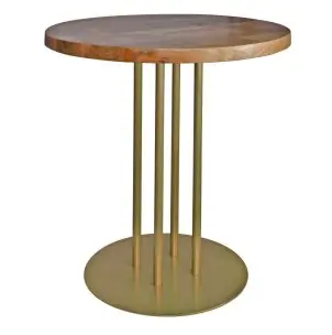 Mesa GINFIZZ Ø70x72 cm, Madera Natural / Metal Oro - Vackart