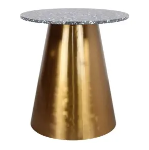 Mesa BETSY Ø70x75 cm, Terrazo Negro / Metal Oro - Vackart