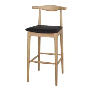 Taburete Alto HANSEN 77 cm, Madera Natural / Polipel Negro - Vackart