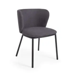 Silla Ciselia chenilla gris oscuro/acero negro - Kave Home
