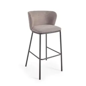 Taburete Ciselia 75 cm chenilla marrón claro/acero negro - Kave Home
