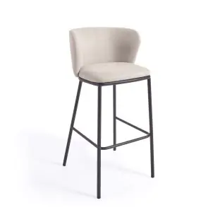 Taburete Ciselia 75 cm chenilla beige/acero negro - Kave Home