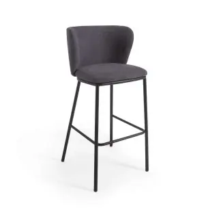 Taburete Ciselia 75 cm chenilla gris oscuro/acero negro - Kave Home