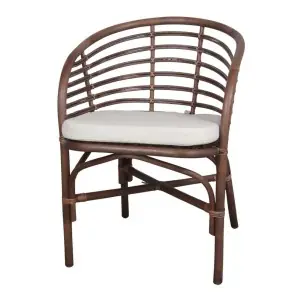 Silla con Brazos CURACAO, Ratán Natural Marrón / Textil - Vackart