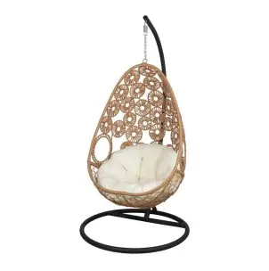 Silla Colgante CORFU, Ratán Sintético / Textil Beige / Metal - Vackart