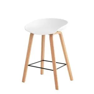 Taburete Alto MÅNEFRI 66 cm, Plástico Blanco / Madera Natural - Vackart