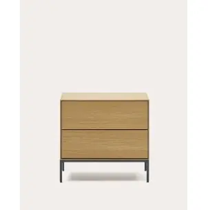 Mesita de noche Vedrana 2 cajones roble/acero negro 60 x 55 cm - Kave Home