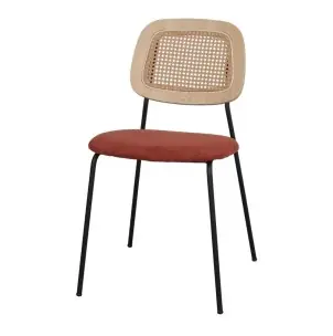 Silla BAYTON, Metal Negro / Ratán / Textil Terracota - Vackart