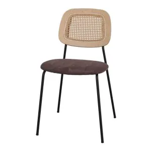 Silla BAYTON, Metal Negro / Ratán / Textil Topo - Vackart