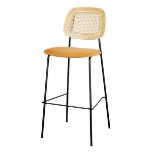 Taburete Alto CARDINAL 75 cm, Metal / Ratán / Textil Curry - Vackart