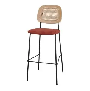 Taburete Alto CARDINAL 75 cm, Metal / Ratán / Textil Terracota - Vackart