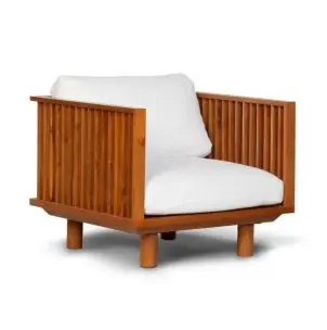 Sofá Exterior TOPRAK 1P, Teca Reciclada / Textil Blanco - Dareels