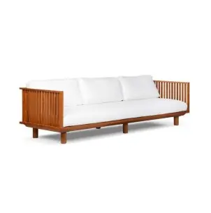 Sofá Exterior TOPRAK 3P, Teca Reciclada / Textil Blanco - Dareels