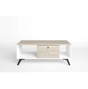 Mesa de Centro KONTRAST, Melamina Blanca / Natural Claro - Vackart