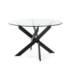Mesa VIKLET Ø120 cm de Comedor, Metal Negro / Cristal - Vackart