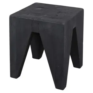 Taburete Bajo SURAT, Madera Reciclada Negra - Vackart