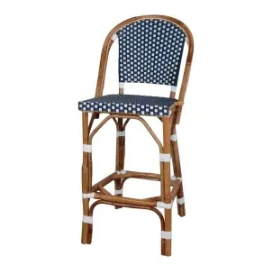 Taburete Alto ABEYA 73 cm, Ratán Natural / Sintético Azul - Vackart