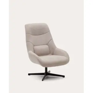Butaca giratoria Celida de chenilla beige y acero con acabado negro - Kave Home