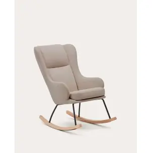 Mecedora Maustin de chenilla beige y estructura de acero negro y madera de haya - Kave Home