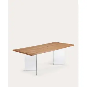 Mesa Lotty de chapa de roble con acabado natural y patas de cristal 220 x 100 cm - Kave Home