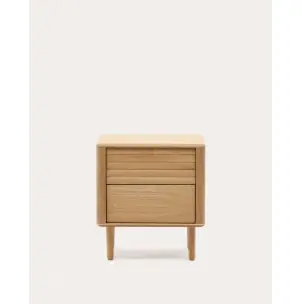 Mesita de noche Lenon 2 cajones de madera y chapa de roble 50 x 55 cm FSC MIX Credit - Kave Home