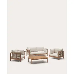 Set Sacova de 2 sillones, sofá 2 plazas y mesa de centro madera maciza eucalipto FSC 100% - Kave Home
