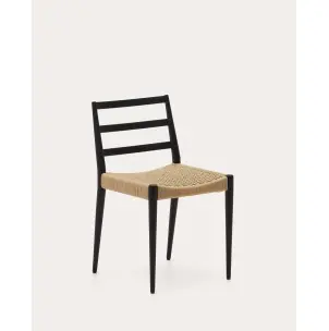 Silla Analy de madera maciza de roble con acabado negro y asiento de cuerda FSC 100% - Kave Home