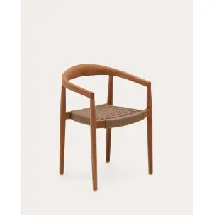 Silla apilable exterior Ydalia de madera maciza de teca con acabado natural y cuerda beige - Kave Home