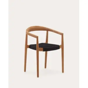 Silla apilable exterior Ydalia de madera maciza de teca con acabado natural y cuerda negro - Kave Home
