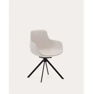 Silla de escritorio giratoria autoretorno Tissiana de chenilla beige y aluminio negro mate - Kave Home