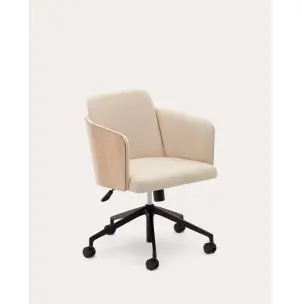 Silla de escritorio Madai de chenilla beige y chapa fresno acabado natural FSC MIX Credit - Kave Home