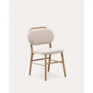 Silla Helda chenilla beige, madera maciza roble - Kave Home
