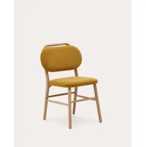 Silla Helda chenilla mostaza, madera maciza roble - Kave Home