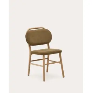 Silla Helda chenilla verde, madera maciza de roble - Kave Home