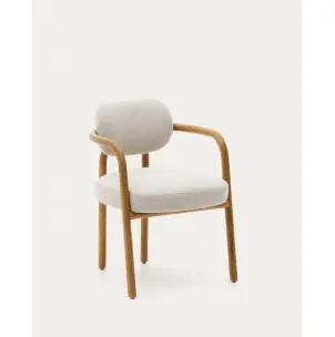 Silla Melqui beige, madera maciza de roble acabado natural - Kave Home