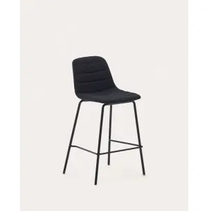 Taburete Zunilda de chenilla negro y acero con acabado negro mate altura 65 cm - Kave Home