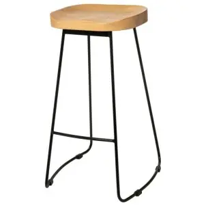 Taburete Alto HAPT 75 cm, Metal Negro / Madera Natural - Vackart