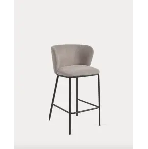 Taburete Ciselia 65 cm chenilla marrón claro/acero negro - Kave Home