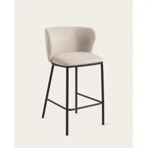 Taburete Ciselia 65 cm chenilla beige/acero negro - Kave Home
