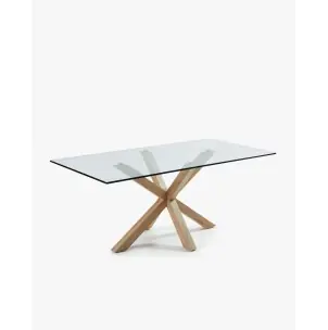 Mesa Argo de cristal y patas de acero efecto madera 200 x 100 cm - Kave Home