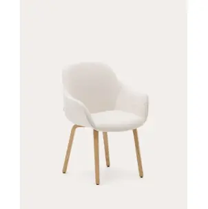 Silla Aleli de borreguito blanco y patas de madera maciza de fresno con acabado natural - Kave Home